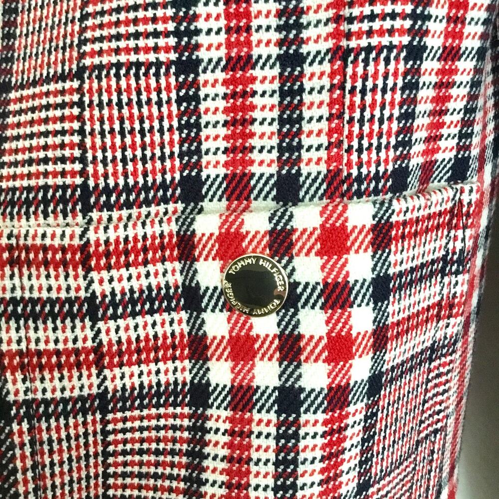 TOMMY HILFIGER Women's RED BLUE WHITE HOUNDSTOOTH  Plaid Zip-Up Jacket Sz 4 - Picture 6 of 9